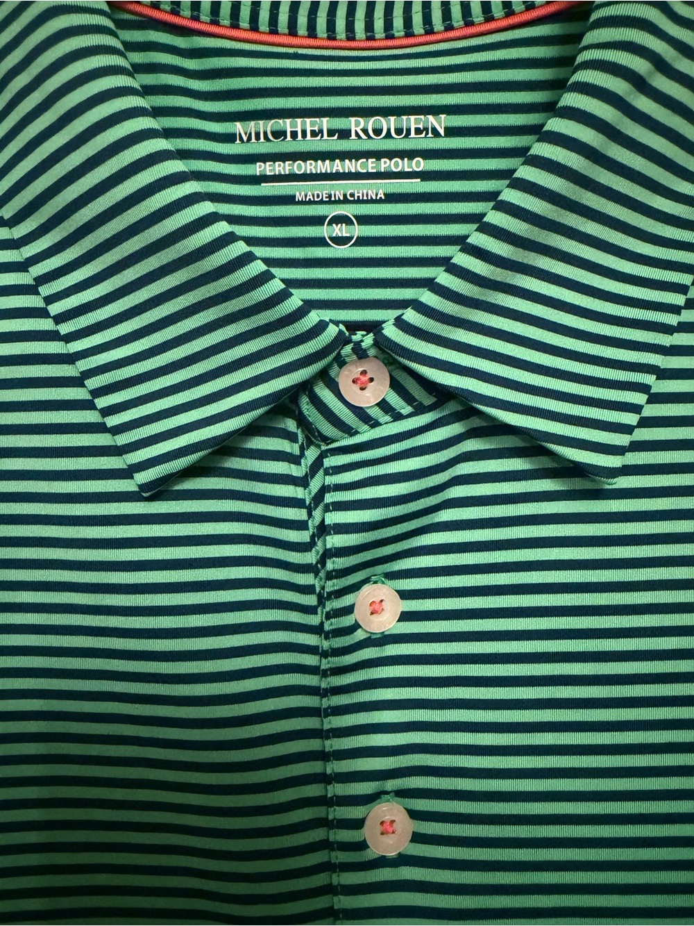 Michel Rouen Green-striped Golf Performance Polo XL Shirt